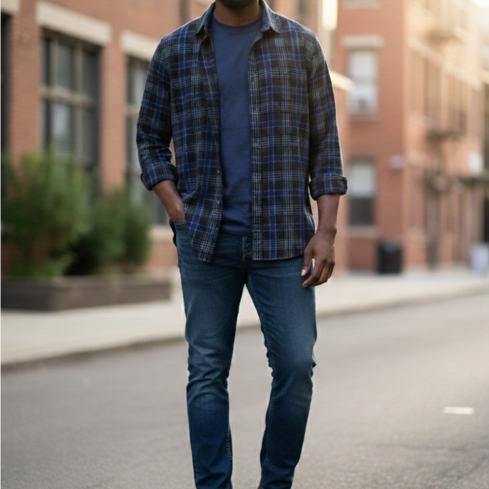 🎁Navy and Black Plaid Button Down Shirt - Shaped Fit (Bugatchi from Nordstrom)